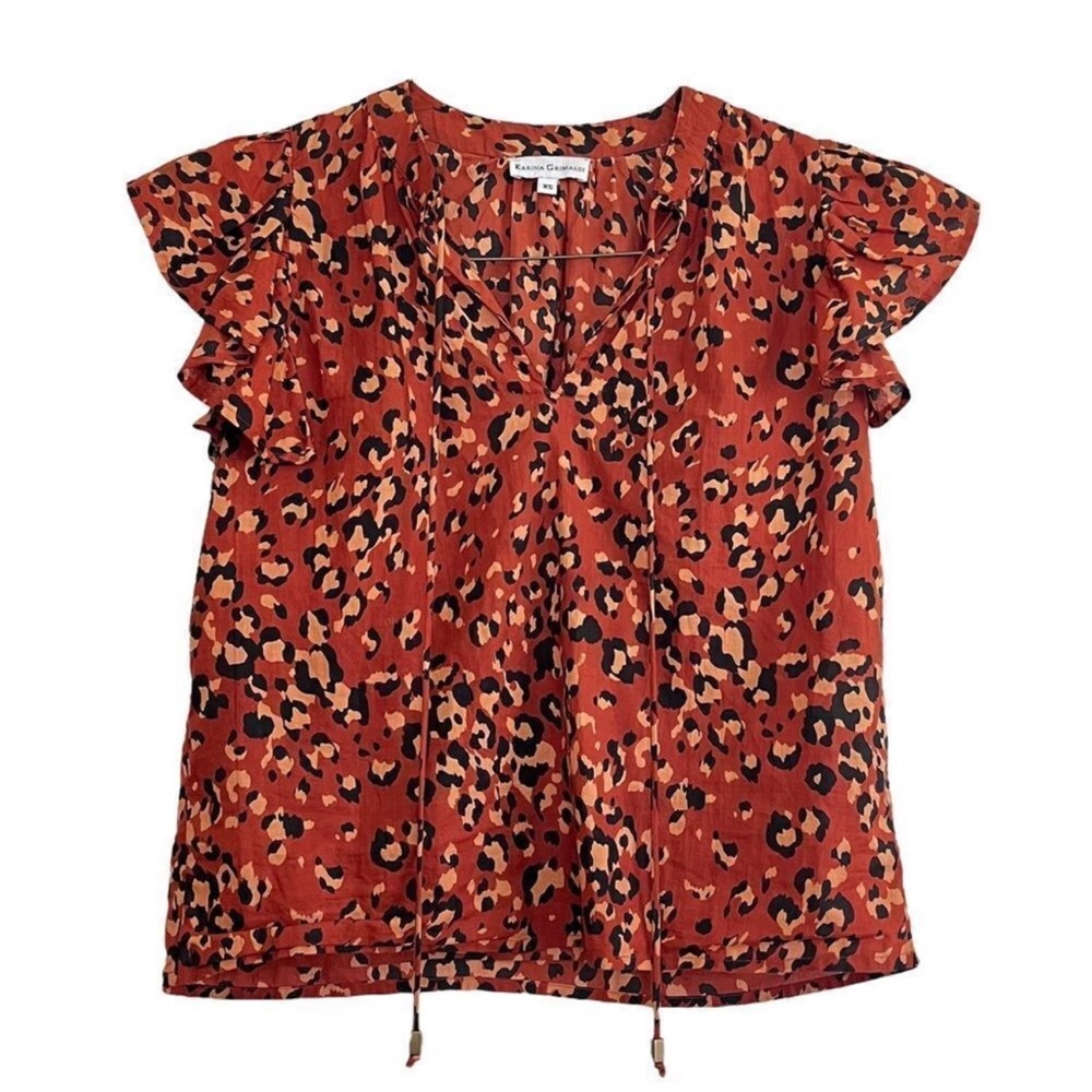 Karina Grimaldi MSRP $152 Red Leopard Print Blouse